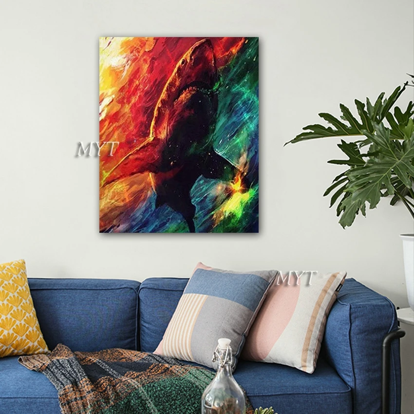 Pure Hand-painted Abstract Shark Oil Painting Wall Canvas Art Acrylic Paintings Home Decoration Hangings Pictures Artwork | Дом и сад