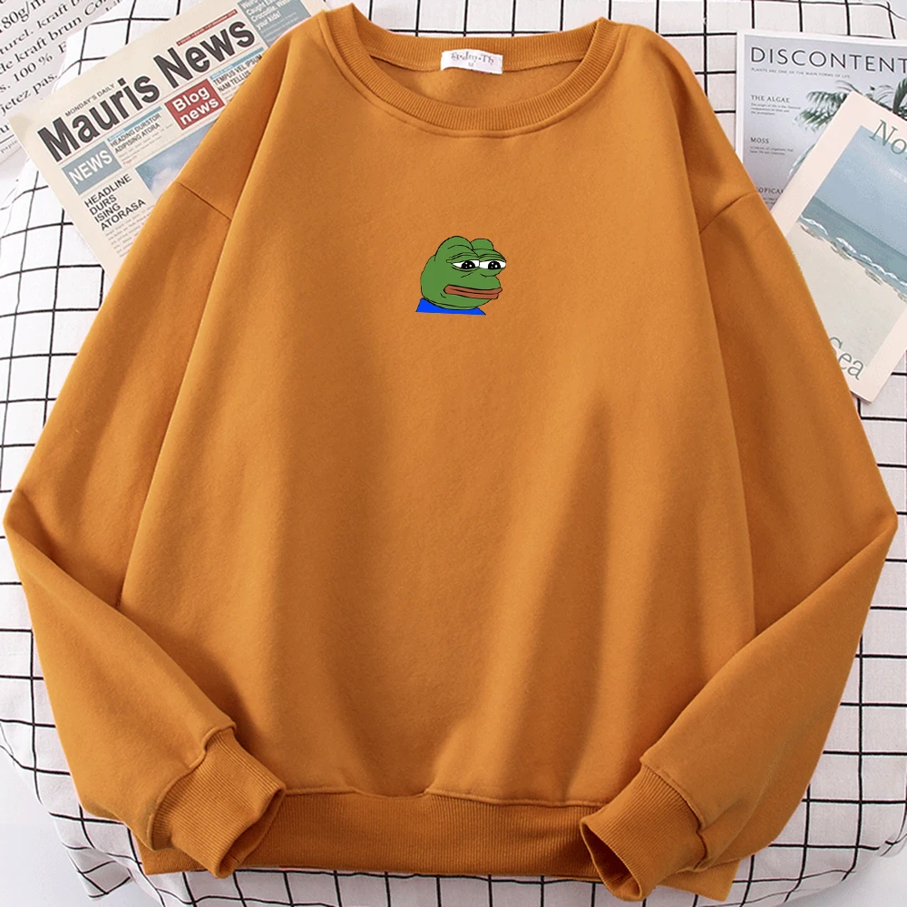 

Мужские осенние теплые флисовые толстовки с капюшоном и принтом грустной лягушки, простое мягкое худи, уличный Повседневный Женский пулове...
