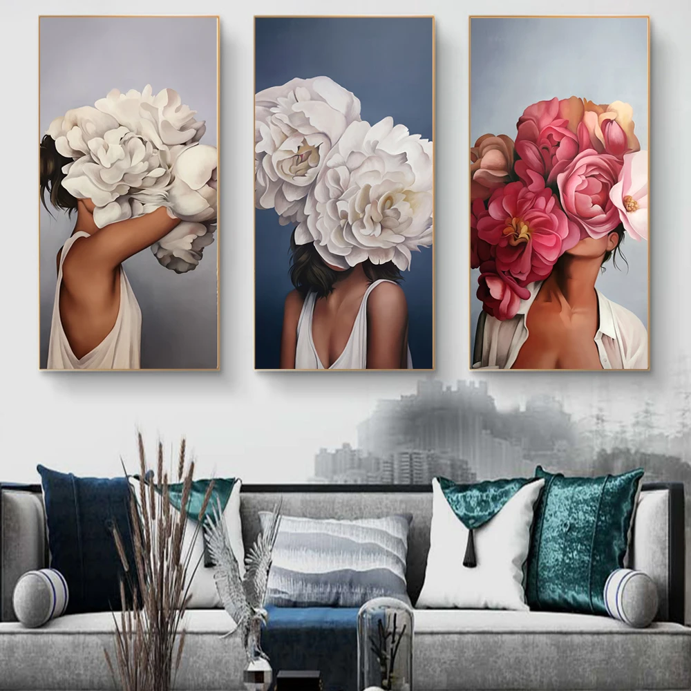 Скандинавские цветы голова женщины Искусство Холст Плакаты и принты стены