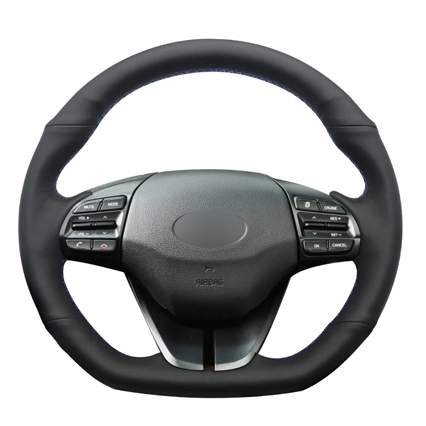 Рука сшитый черный искусственная кожа PU чехол рулевого колеса автомобиля для