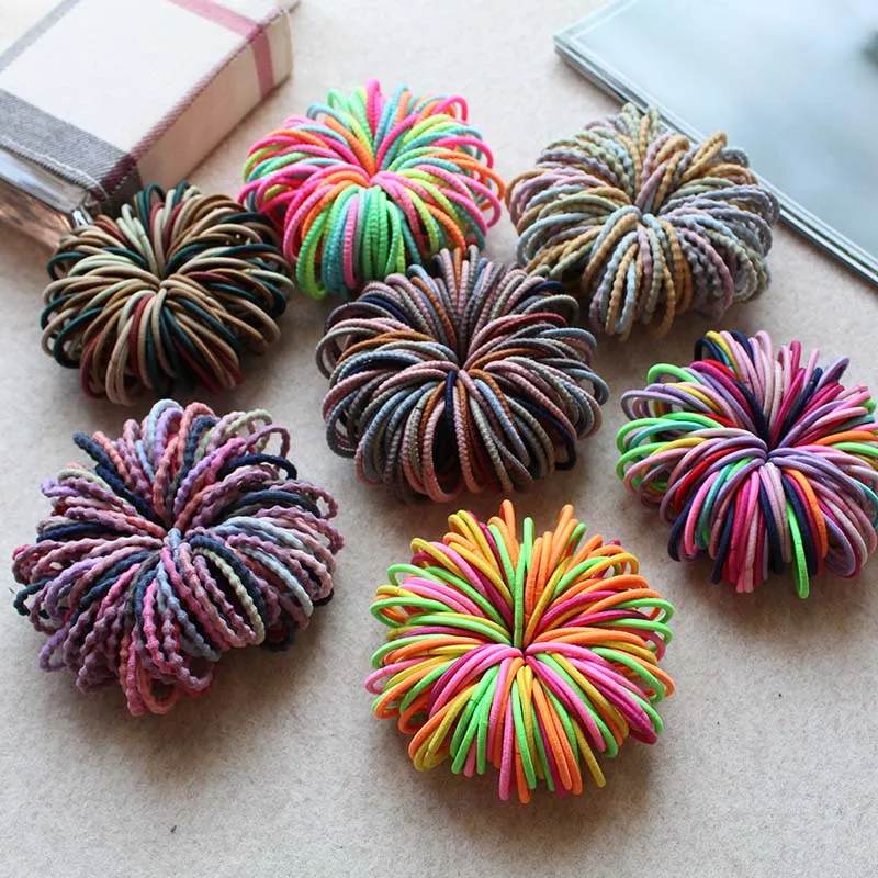 100 шт. / лот 3СМ Аксессуары для волос девочек Резинки Scrunchy Эластичные резинки Детские головные уборы Декорации Завязки для волос Гумка для волос на.