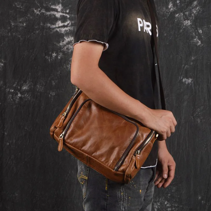 Мужская повседневная сумка мессенджер из натуральной кожи через плечо воловьей