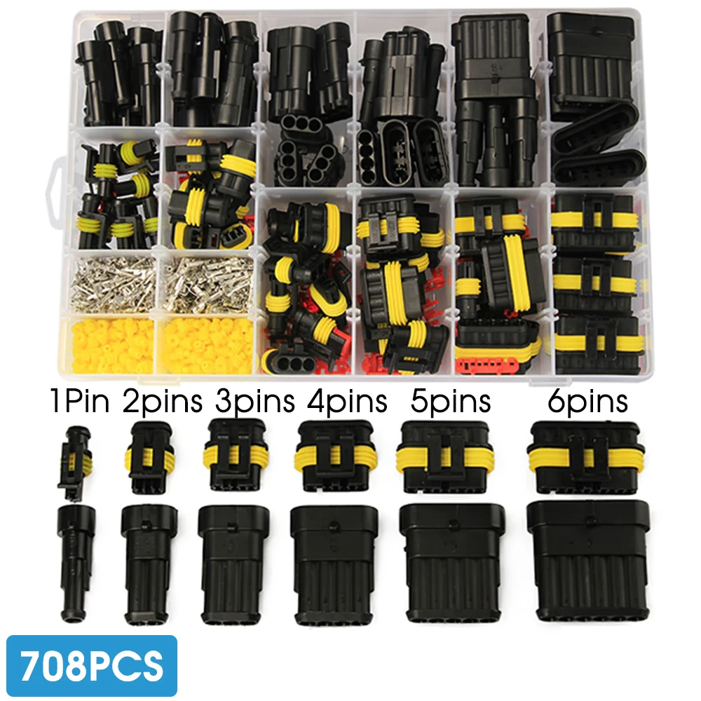 

708pcs 1-6Pins HID Waterproof Connectors Electrical Connectors Seal Waterproof Car Electrical Wire Connector Plug Truck Harness