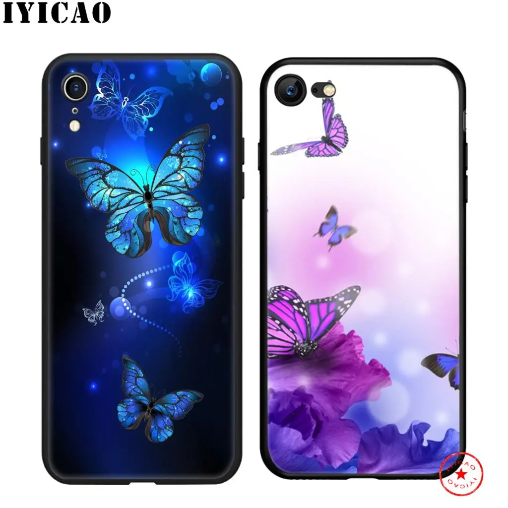 IYICAO Бабочка Синий Роскошный мягкий черный силиконовый чехол для iPhone 11 Pro Xr Xs Max X