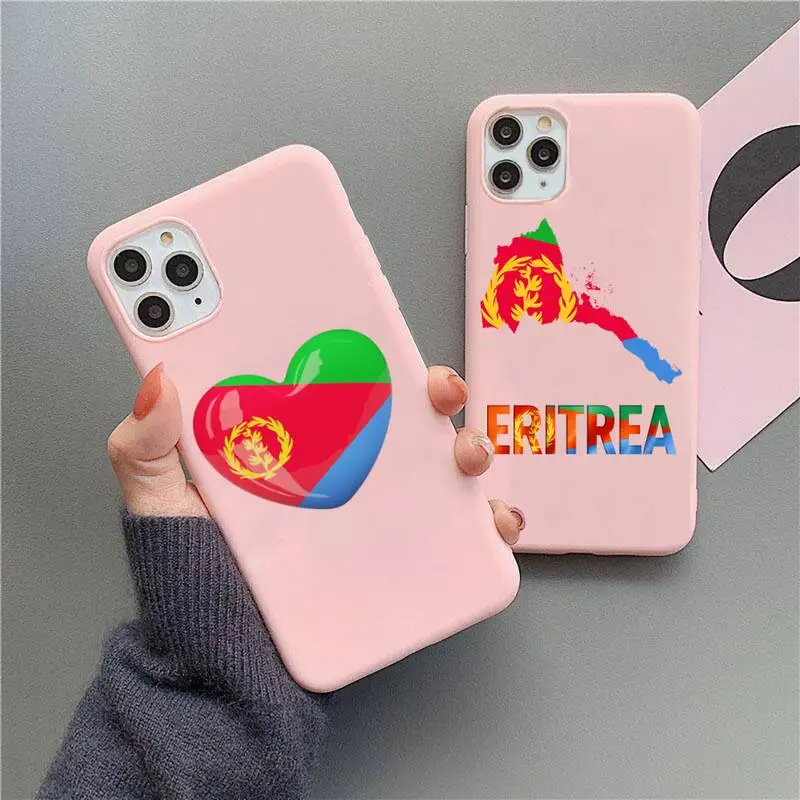 

Eritrea National Flag Phone Case For iphone 13 12 11 Pro Max Mini XS 8 7 6 6S Plus X SE 2020 XR Matte Candy Pink Silicone cover