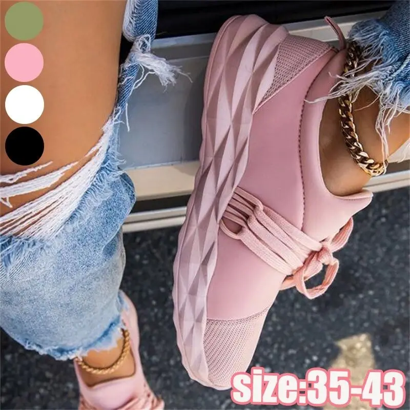 Кроссовки женские на шнуровке круглый носок повседневные дышащие Нескользящие