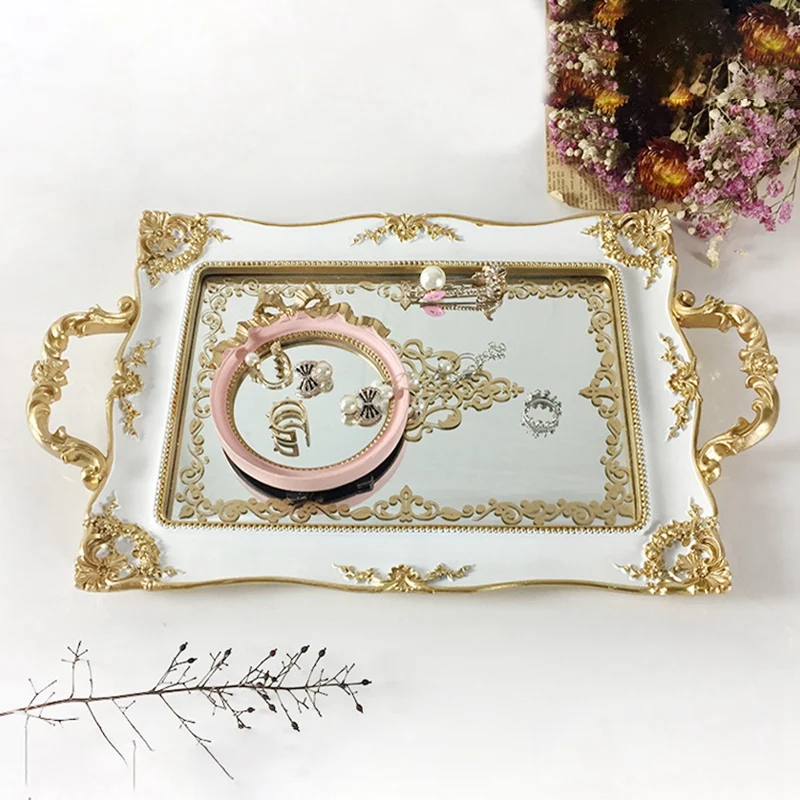 Европейский Винтажный противни для пирожных Золотое зеркало стеклянная тарелка