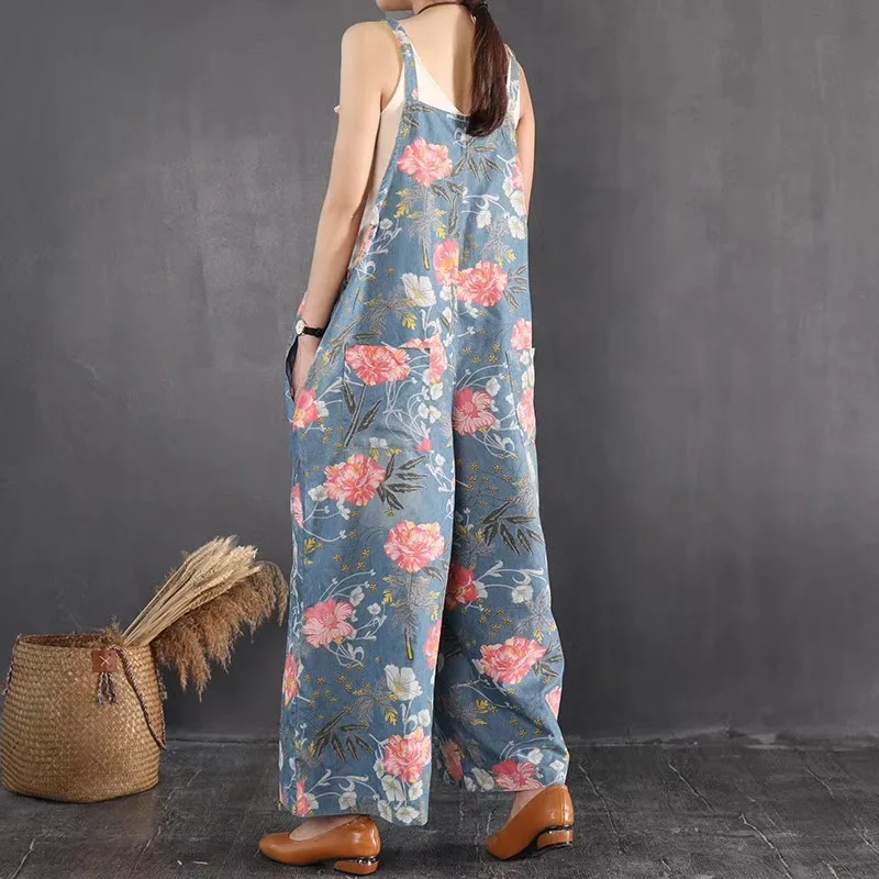 Комбинезон женский джинсовый повседневный комбинезон на лямках широкие брюки с