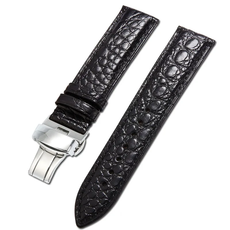 

Crocodile Leather Strap Leather Watch Strap Round Butterfly Buckle Watch Accessory