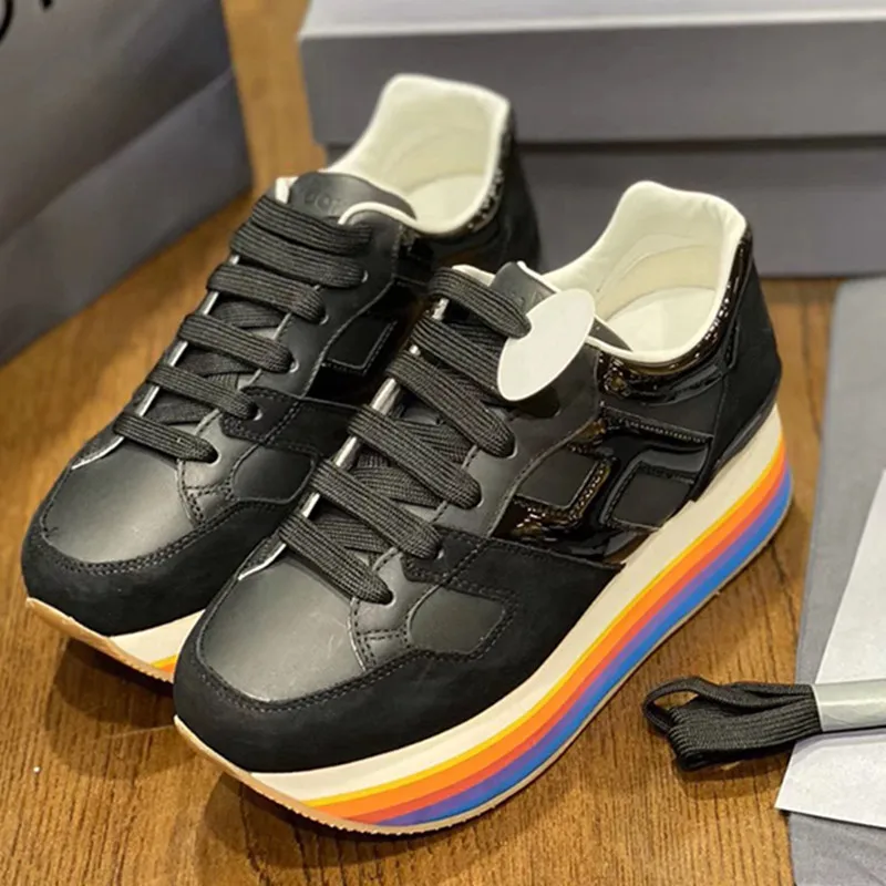 

Prova Perfetto Hand-made Genuine Leather Fashion Sneakers Woman Flat High Platform High-end Shoes Casual Sneakers Rainbow