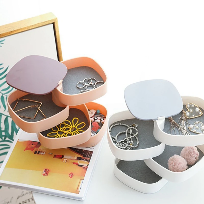 

Simple Girl Earrings Plate Jewelry Box, Earrings Ring Multifunctional Rotating Jewelry Storage Box
