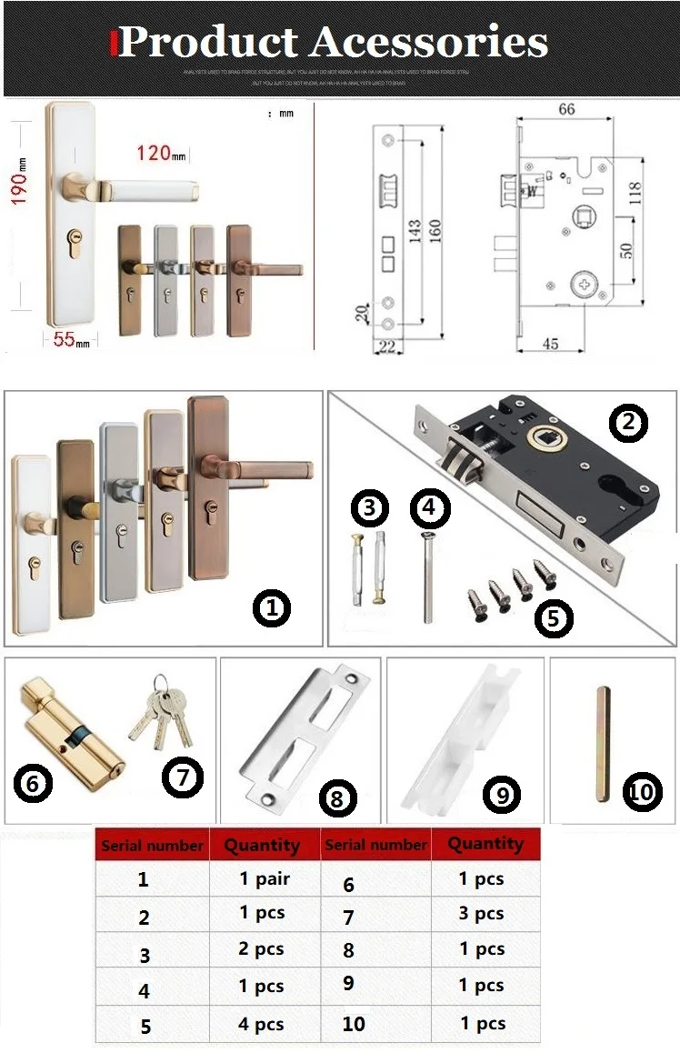Дверной замок с гальваническим покрытием из цинкового сплава для комнат дверные