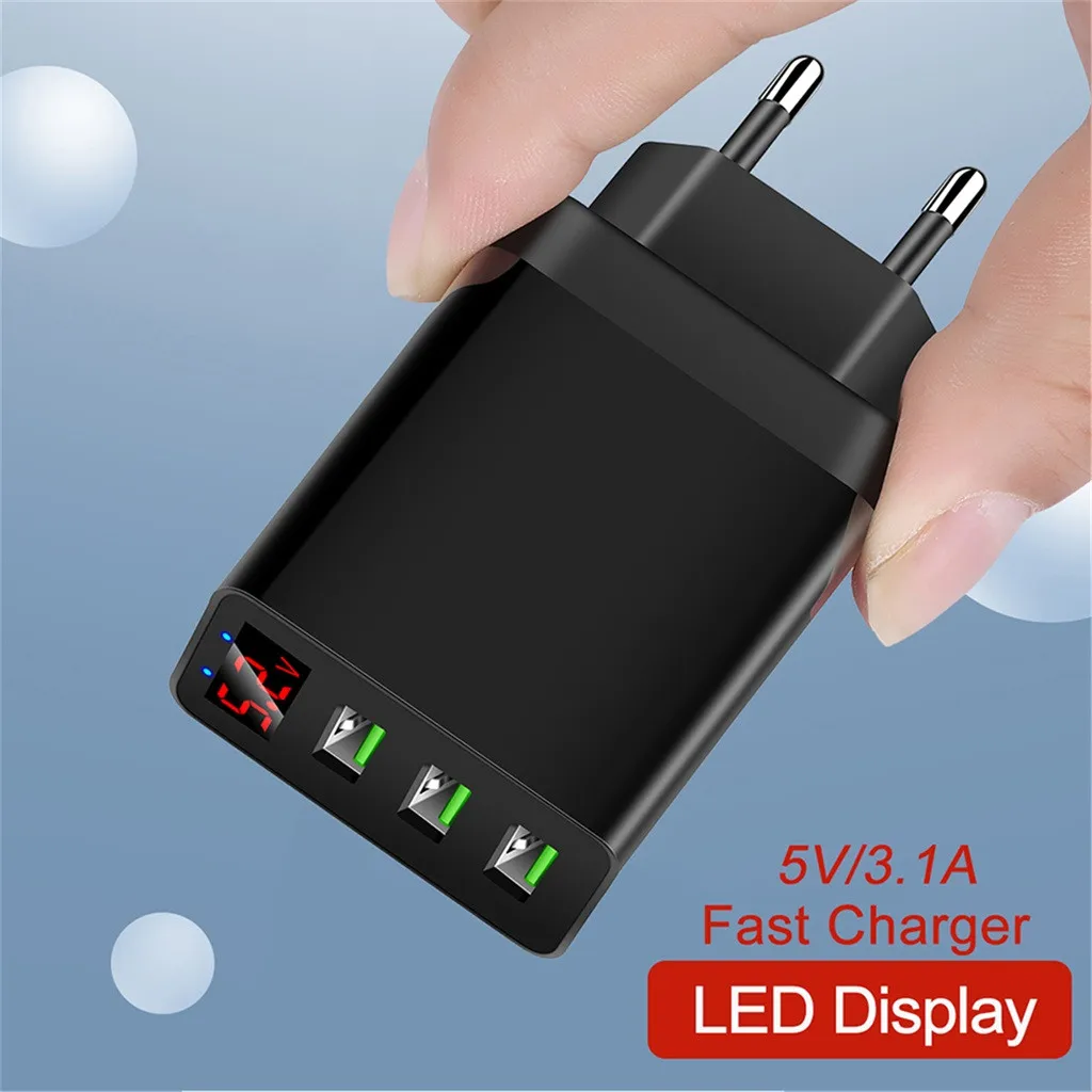 Фото 3 Port Fast Quick Charge QC 3.0 USB Hub Wall Charger 3.1A Power Digital display Adapter US/EU/UK Plug for iphone samsung hot Мобильные 3 Port Fast Quick Charge QC 3.0 USB Hub Wall Charger 3.1A Power Digital display Adapter US/EU/UK Plug for iphone samsung hot Мобильные