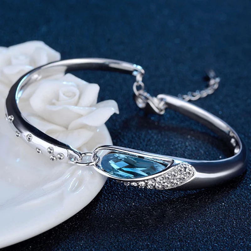 Браслет из стерлингового серебра 925 пробы с кристаллами Модный классический