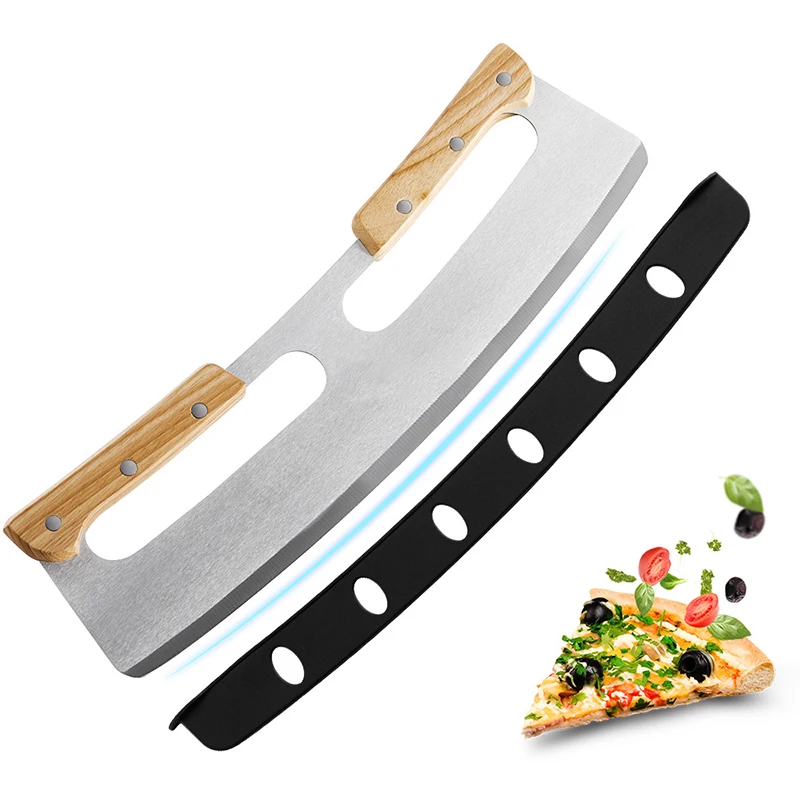 

Pizza Cutter with Wooden Handles Stainless Steel Pizza Slicer Wheel Kitchen Tool for Home Event Party TS1