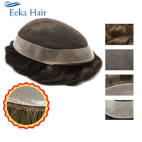 eeka men toupee hairpieces transparent french lace with pu around medium density off black brown color grey hair mens wig %ef%bc%88dawn