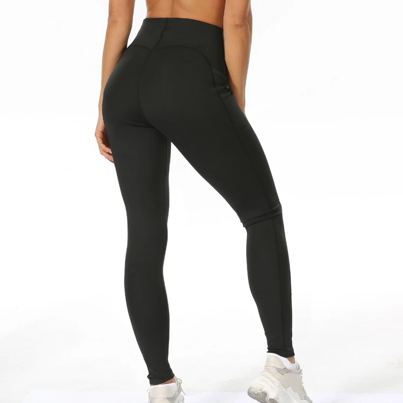 Новые карманные спортивные Леггинсы для фитнеса Однотонные эластичные штаны