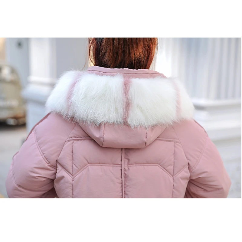 Женская длинная куртка с меховым воротником Зимняя парка размера плюс теплый
