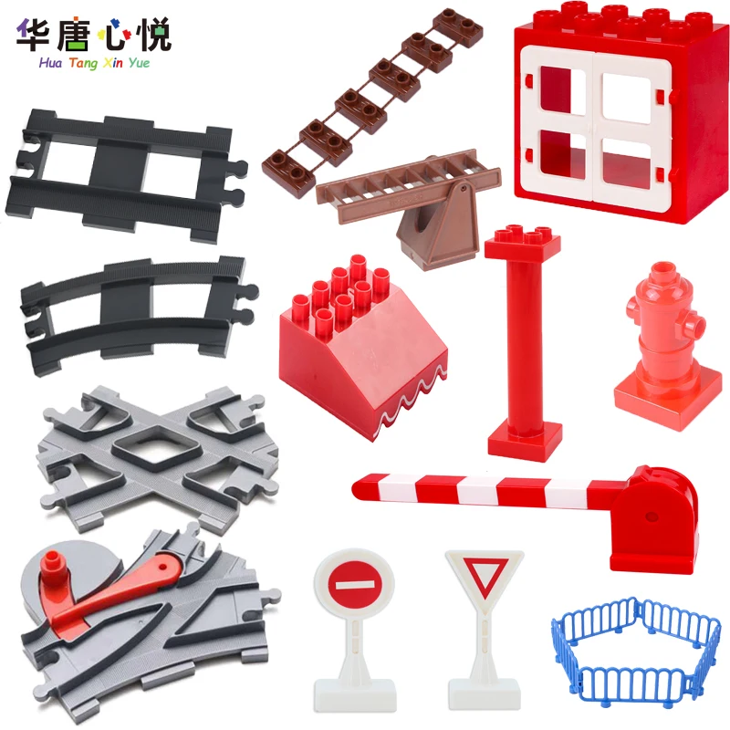 

Big Size Train Track Car Fence Obstacle Building Block Set Educational Toy Children's Gifts Kit Large Particles City Accessories
