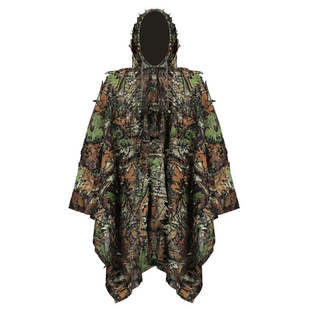 

Leafy Poncho Jungle Ghillie Suits Hunting Camouflage Clothes 3D Bionic Leaf Yowie Mesh For Hunting Add Uttons More Convenient