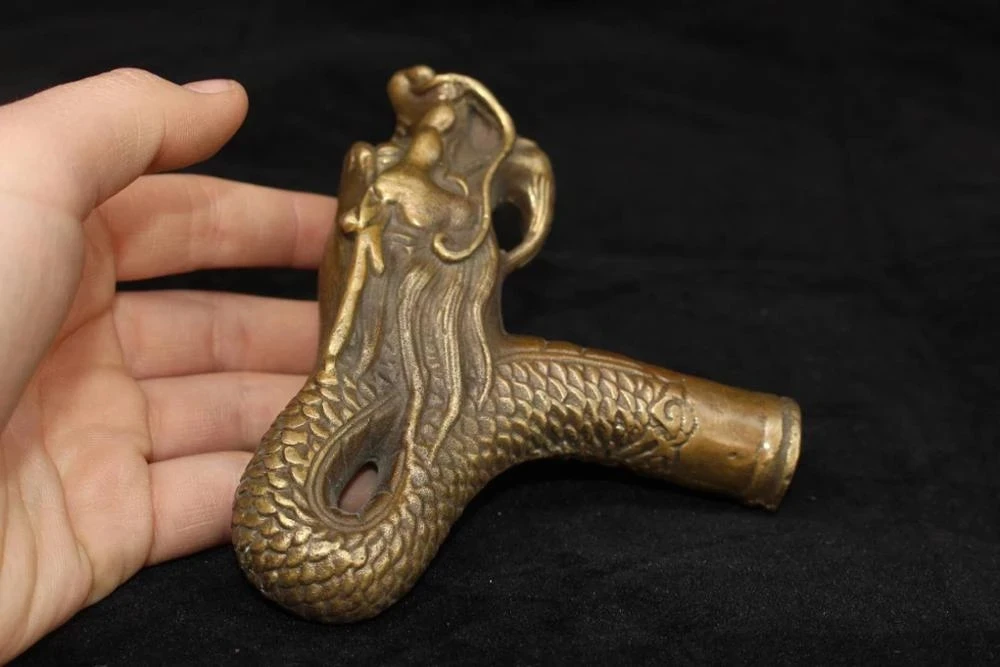 

Chinese Beijing Old Goods Copper Faucet Shape Crutch Head Handle