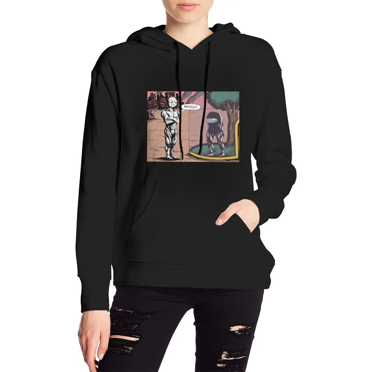 

Funny Fashion Print hoody 90s Women Crop Top Amogus Redraw hoodie Tops Streetwear