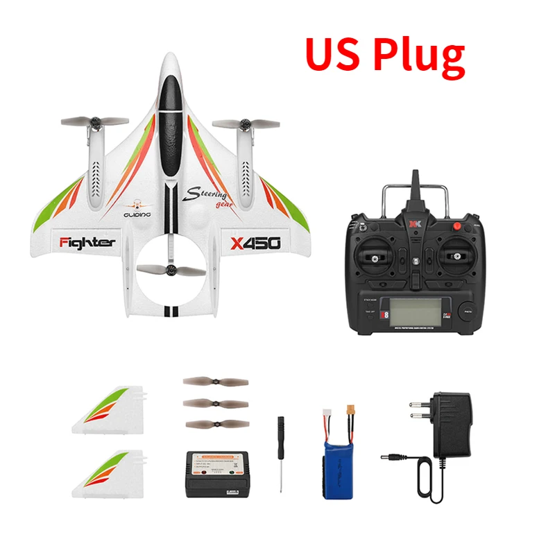US Plug 2,4G 6CH WLtoys XK X450 3D/6G RC вертикальный взлет светодиодный RC планер с фиксированными крыльями RC модель самолета RTF игрушка с дистанционным управлением - Цвет: US Plug