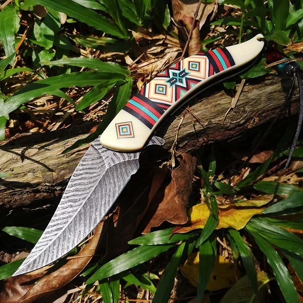 Карманный тактический нож Радужный красивый цвет ручной работы для листьев