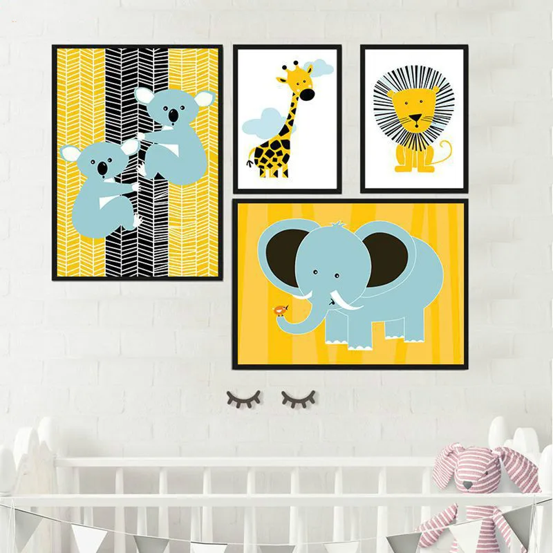 Декоративная Картина на холсте в скандинавском стиле животное жираф Лев коала