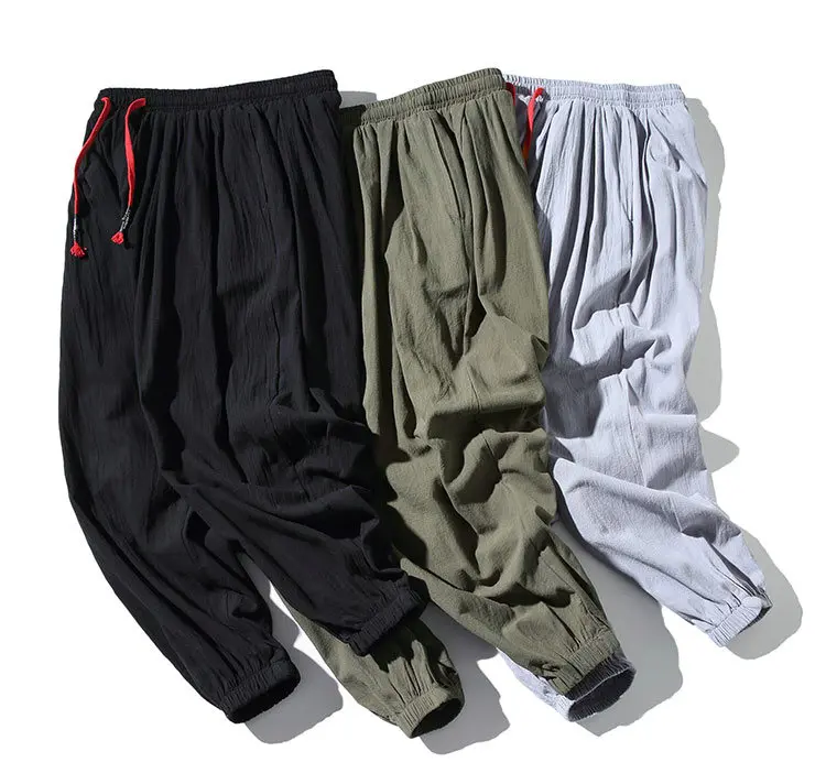 

Linen Cropped Trousers Korean Style Trendy Pants for Men Summer Chinese Style Clothe Baggy Pants Harajuku Male