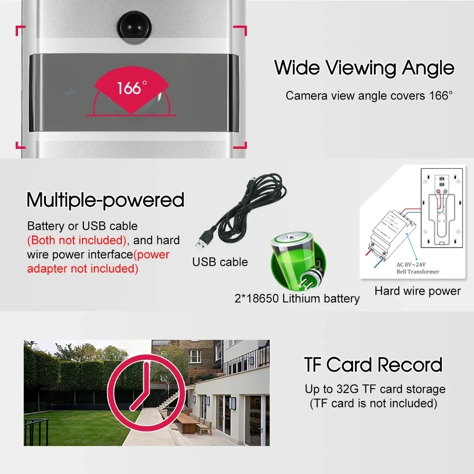 1080P FHD видео дверной звонок беспроводной WiFi Tuya приложение дверной звонок монитор Сигнализация дверь ip-камера для домофона батарея Открытый водонепроницаемый Alexa