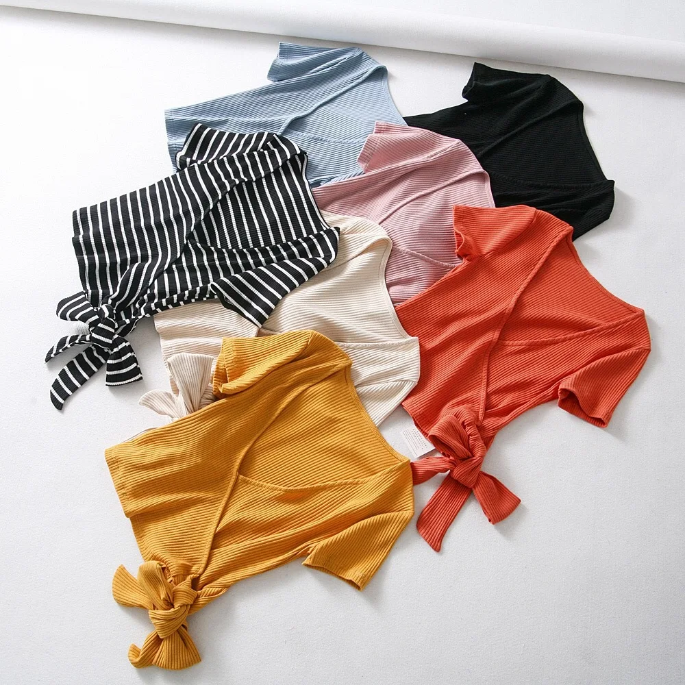 Женская белая футболка на шнуровке с бантом сексуальная v-образным вырезом крест