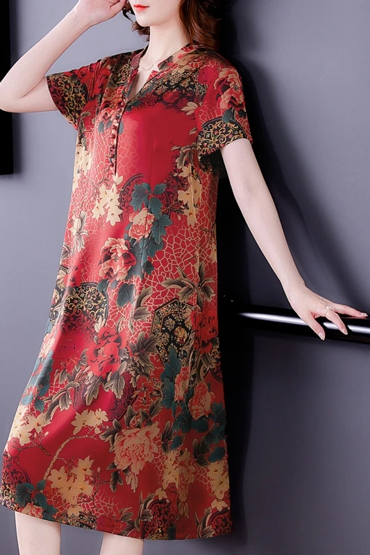 

COIGARSAM 4XL Plus Size Women dress Summer Dresses Dark Brown Red 5182