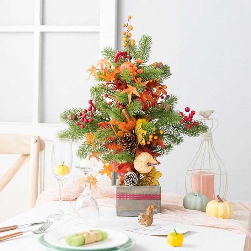 

Simulated pumpkin Maple small potted green plants retro tabletop ornaments pine needle living room decoration