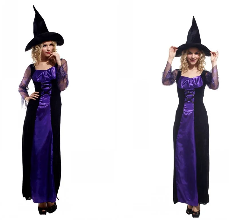 

Adults Women Stage Show Witch Purple Dresses Outfit Halloween Cosplay Costumes Masquerade Carnival Party Role Play Dress Up Suit