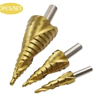 3pcsset 4 122032mm hss spiral grooved center drill bit solid carbide mini drill accessories titanium step cone drill bit