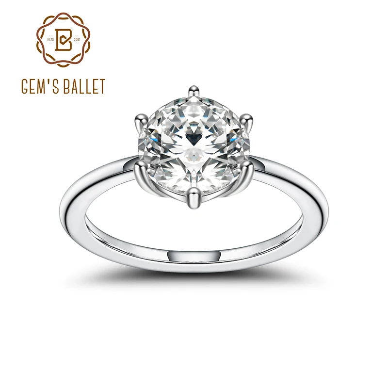 

GEM'S BALLET 925 Sterling Silver 3.0Ct Round Cut Six Prongs EF Color Moissanite Engagement Rings For Women Wedding Fine Jewelry