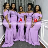 african women violet bridesmaid dresses off shoulder mermaid shiny lace plus size vestidos long prom dress wedding party gowns