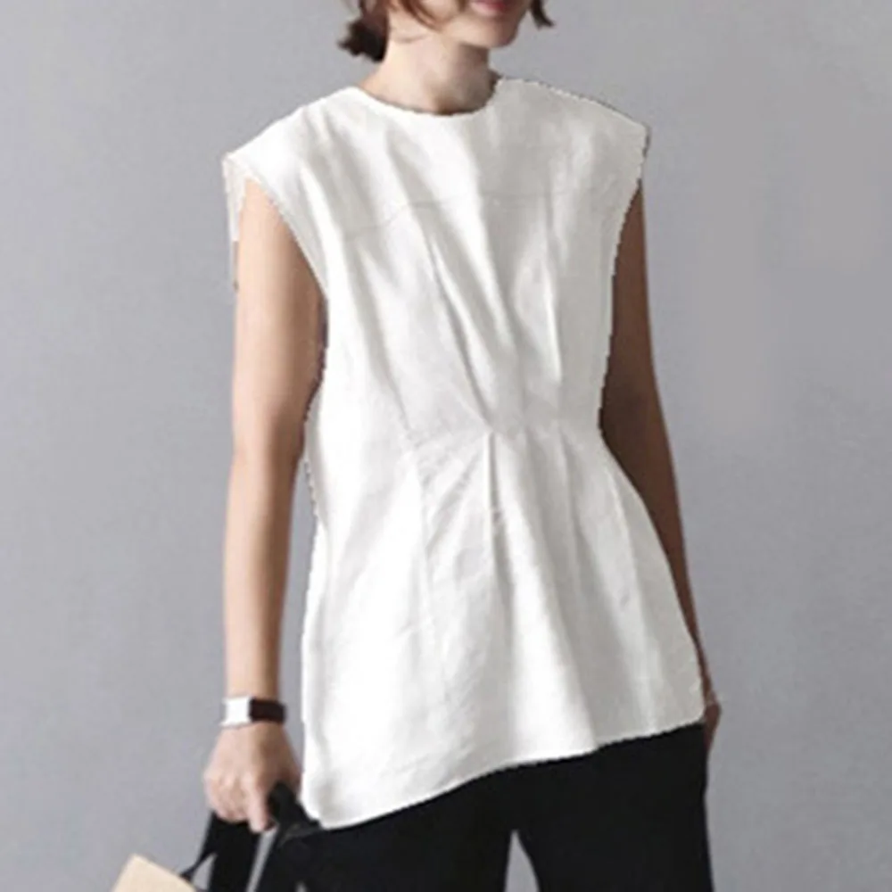 

Женская одежда в японском стиле, летний офисный Топ без рукавов, льняные Топы простого дизайна, пуловер, повседневная майка для женщин, 2021