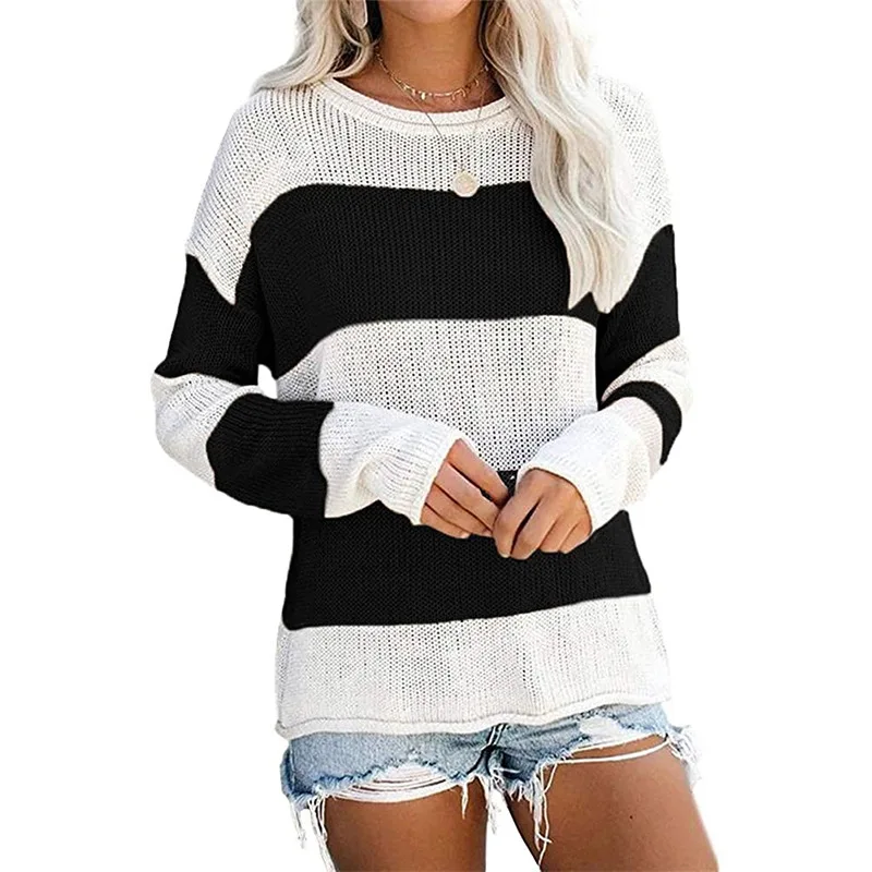 

Sweater Women's Striped Long-sleeved Flat Knitted Girls Full Pullovers Vintage 2020 Fashion Preppy Style Tops Street Style