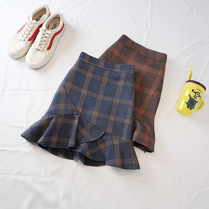 

Summer Plaid Mini Skirt Women High Waist Slim Short Mermaid Skirts Student Elegant Ruffles Fishtail Skirt Sweet Saias Plus Size