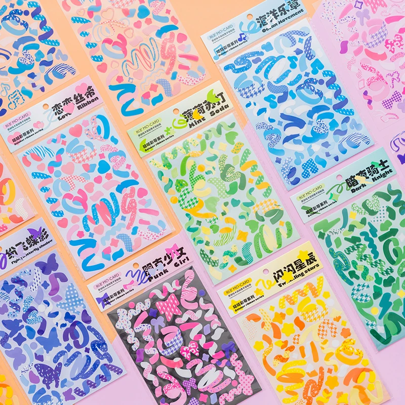

Yoofun 2pc Kawaii Colored Ribbon Laser Stickers shanggu Colorful Binders Cute Journal Decoration DIY School Supplies Stationery