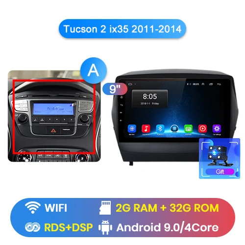 WIFI 2-32GB-A Junsun 4G+ 64G Android 9,0 для hyundai Tucson 2 ix35 2011- авто 2 din Радио стерео плеер Bluetooth gps Нет 2din dvd - Цвет: WIFI 2-32GB-A