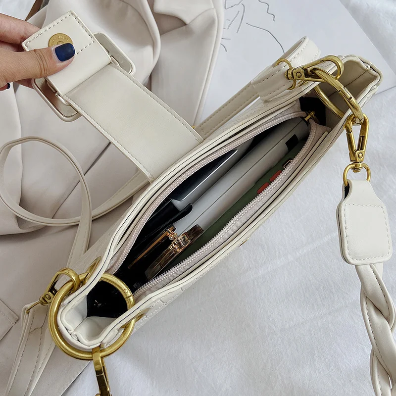 

White Crossbody Bags for Women Leather Hobo Handbags Small Tote Bag Female Stone Pattern Shoulder Messenger Bags Sac Femme 2020