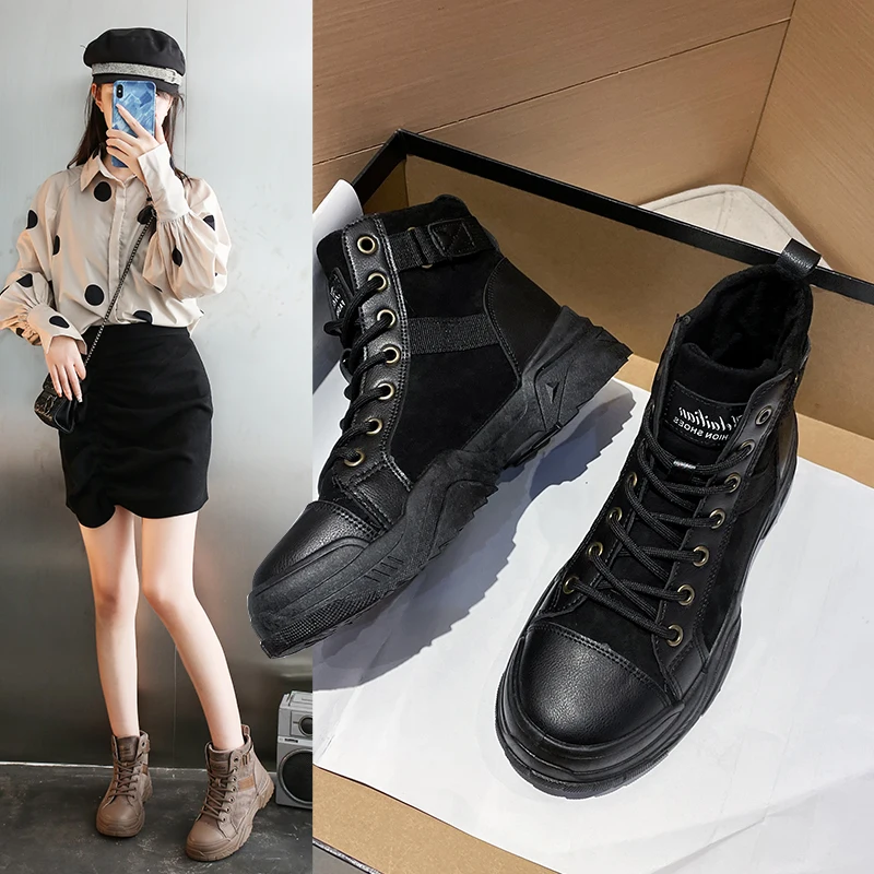 

Новинка 2021, модная повседневная обувь на толстой подошве, подходящая ко всему модная женская обувь из бархата в британском стиле, женские бо...