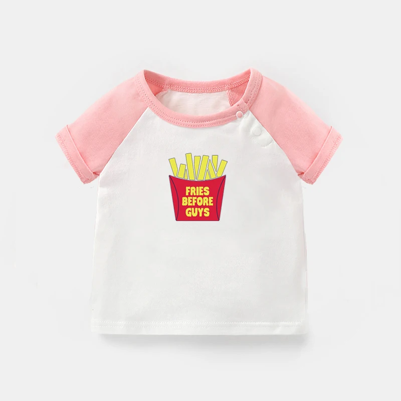 

Fries before Guys Popcorn Watermelon Design Newborn Baby T-shirts Toddler Graphic Raglan Color Short Sleeve Tee Tops