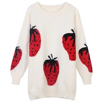 french autumn winter 2021 new womens sweet strawberry jacquard round neck long sleeve loose knitted sweater top