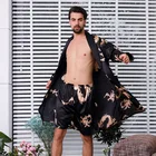 Мужская пижама, комплект из 2 предметов, комплекты атласное кимоно Шелковый дракон халат шорты к ночной рубашке тонкий с длинными рукавами банный халат; Банный для Пижама; Домашняя одежда