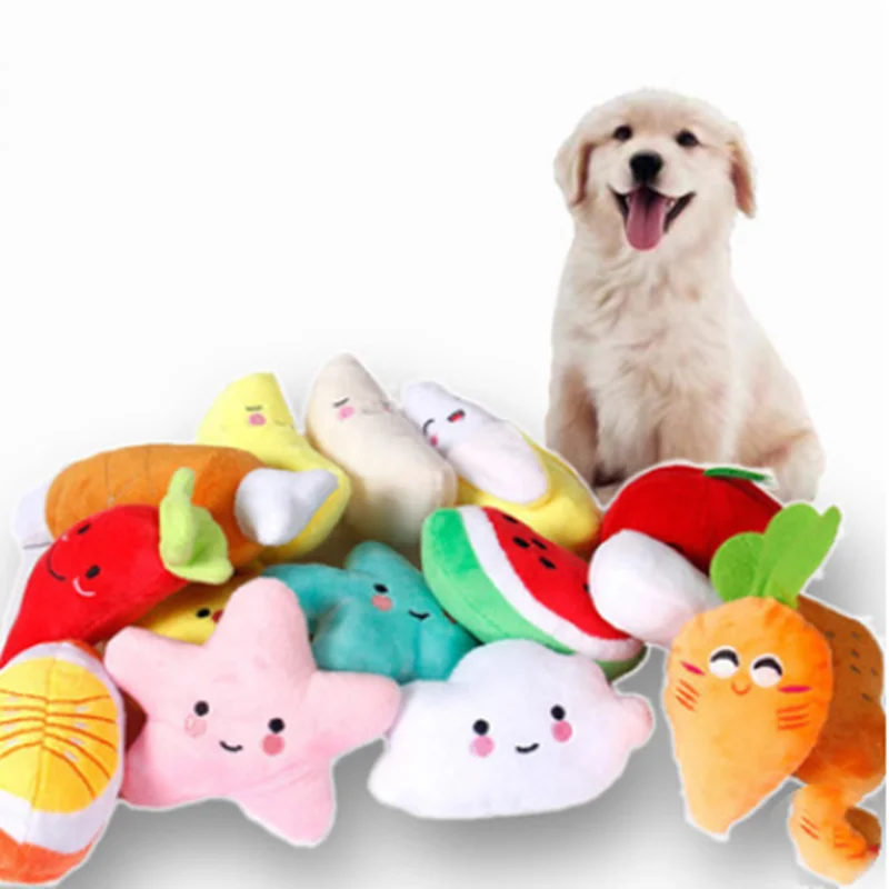 

Игрушка для домашних животных, собака, плюшевая, со звуком внутри, модель овощей и фруктов, игрушка специального дизайна, забавные домашние ...