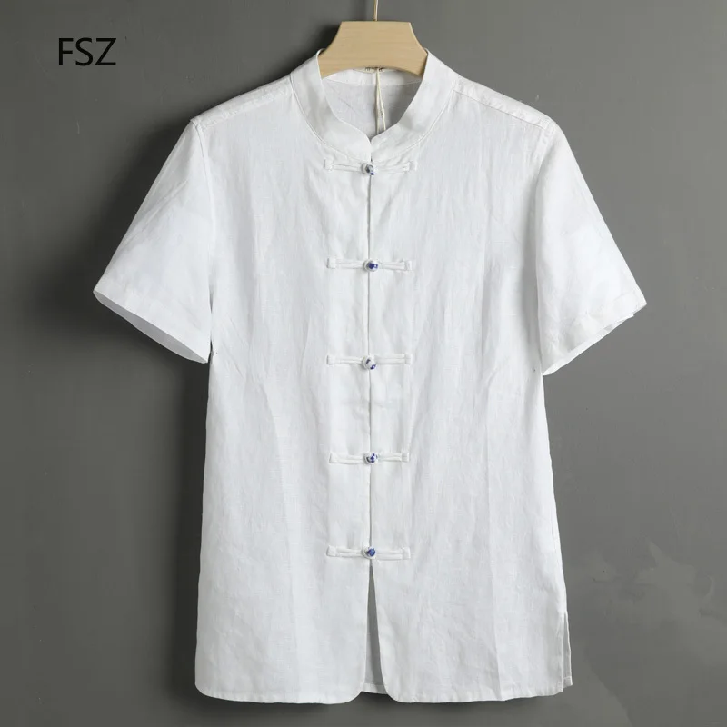 

Summer Short Sleeves Flax Shirt for Men Linen Shirt for Man Broadcloth Breathable Single Breasted Men's T-shirts Chinese Style